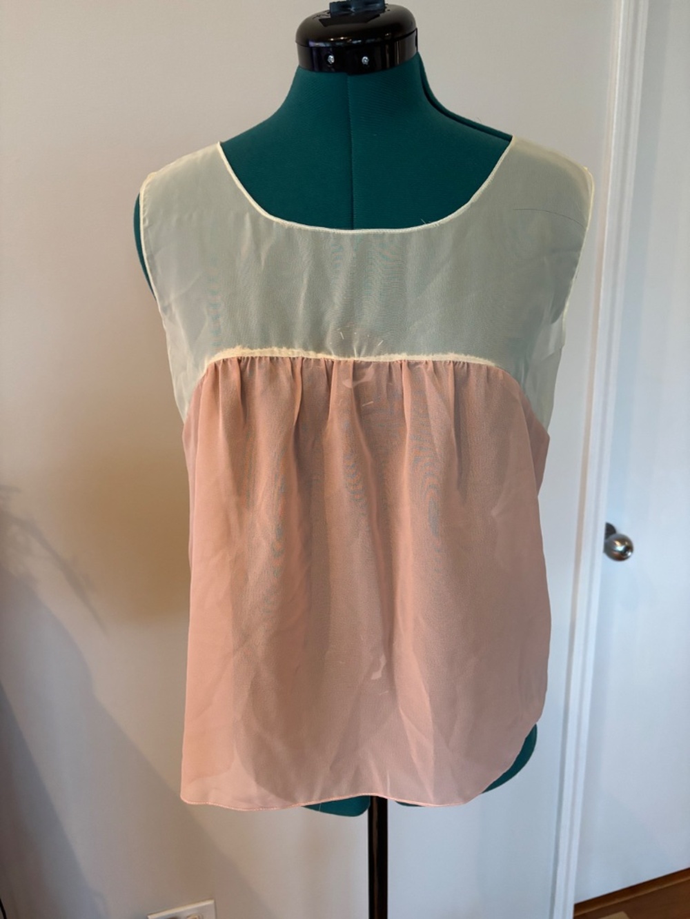 1960’s true vintage handmade pink and cream sheer lingerie top, S